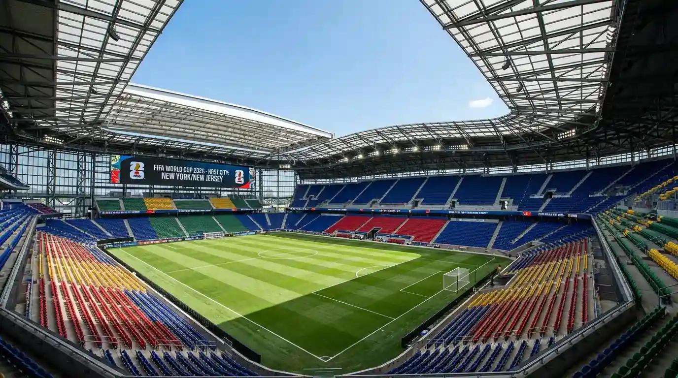 Fotbollsstadion i Nordamerika redo för VM 2026 med grönt gräs och publikläktare